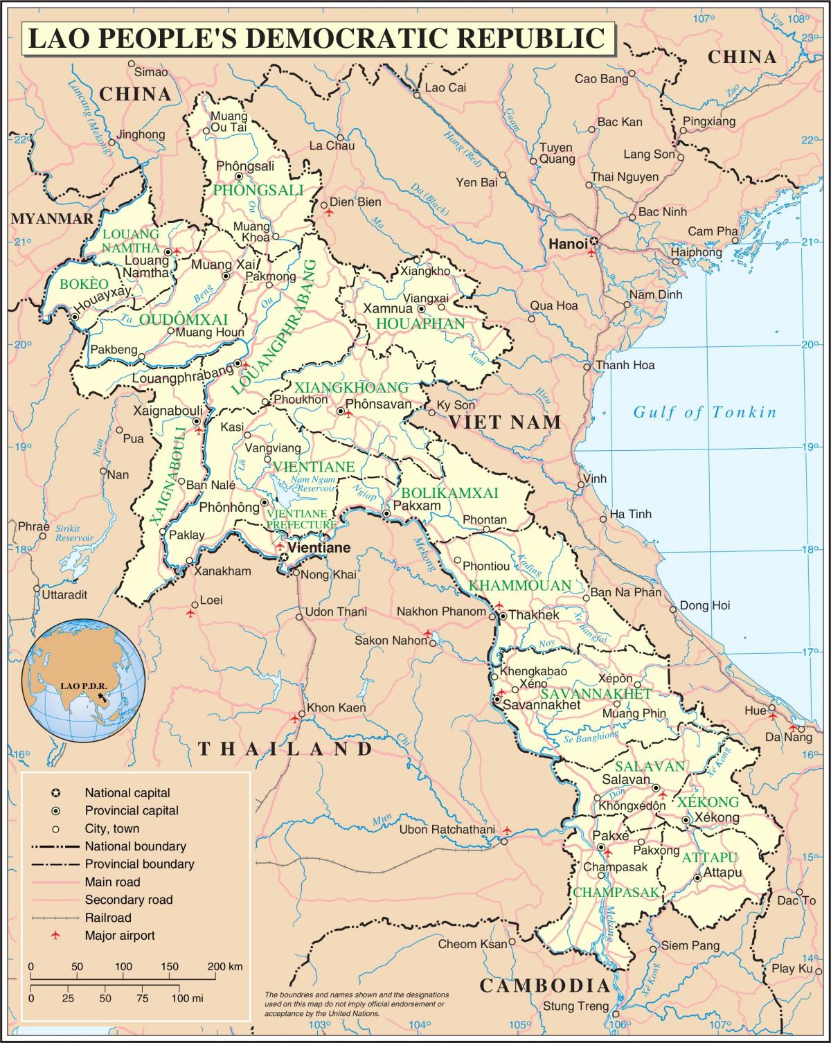 Carte de la route du laos